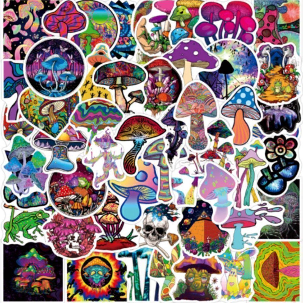 50 Psychedelic Mushrooms Stickers - Vinyl Decals Trip